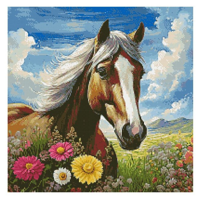 Horse in Flower Field