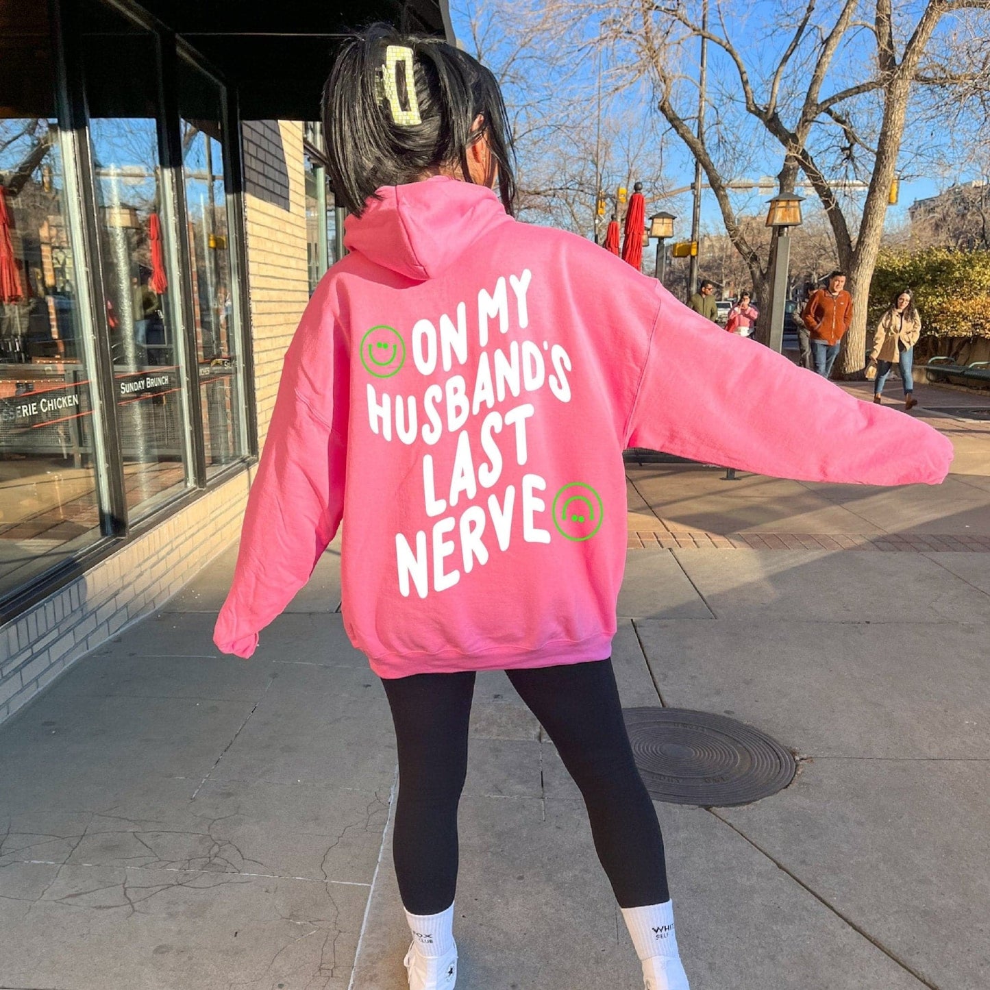 On My Husband's Last Nerve Hoodie - Neon Pink