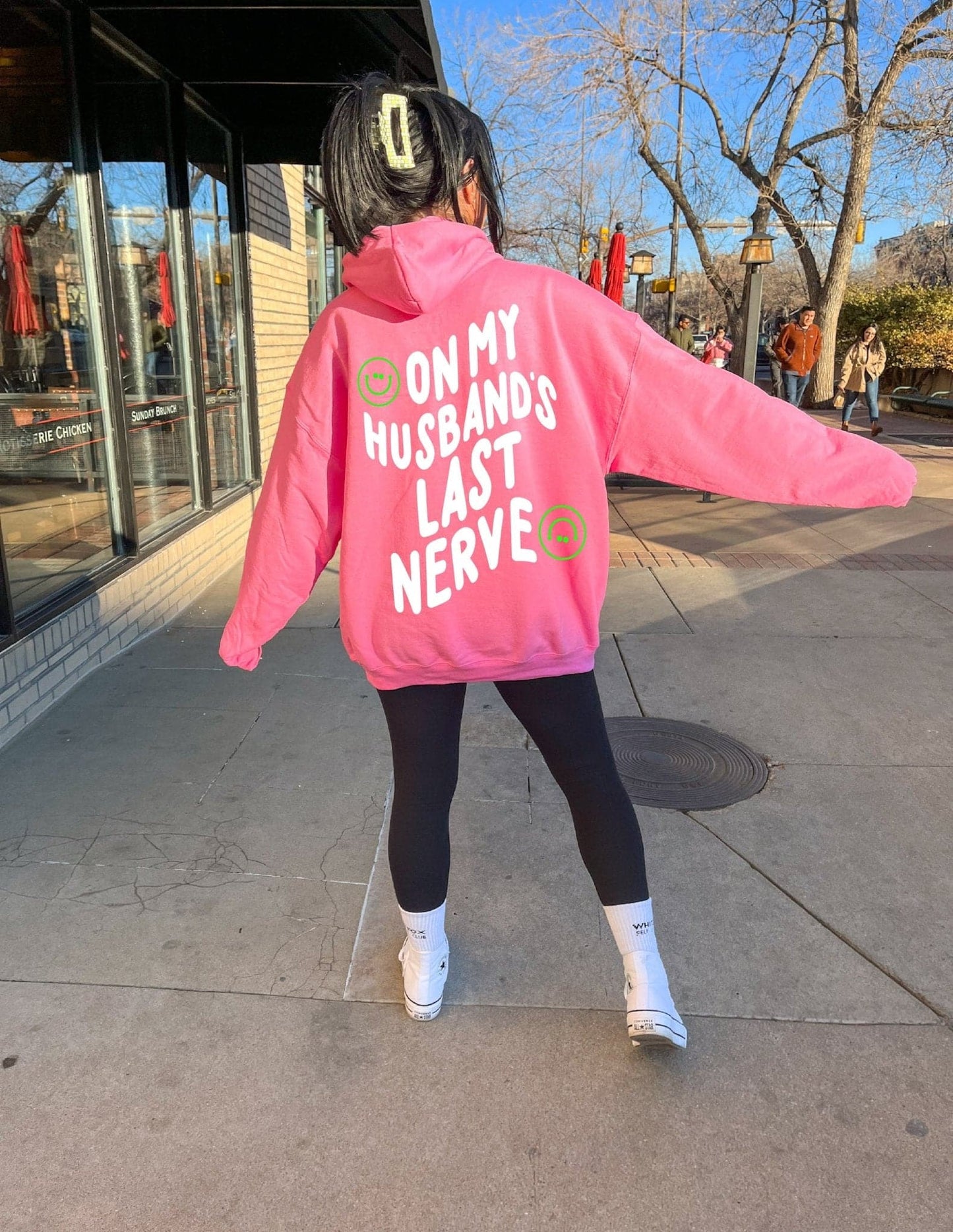 On My Husband's Last Nerve Hoodie - Neon Pink