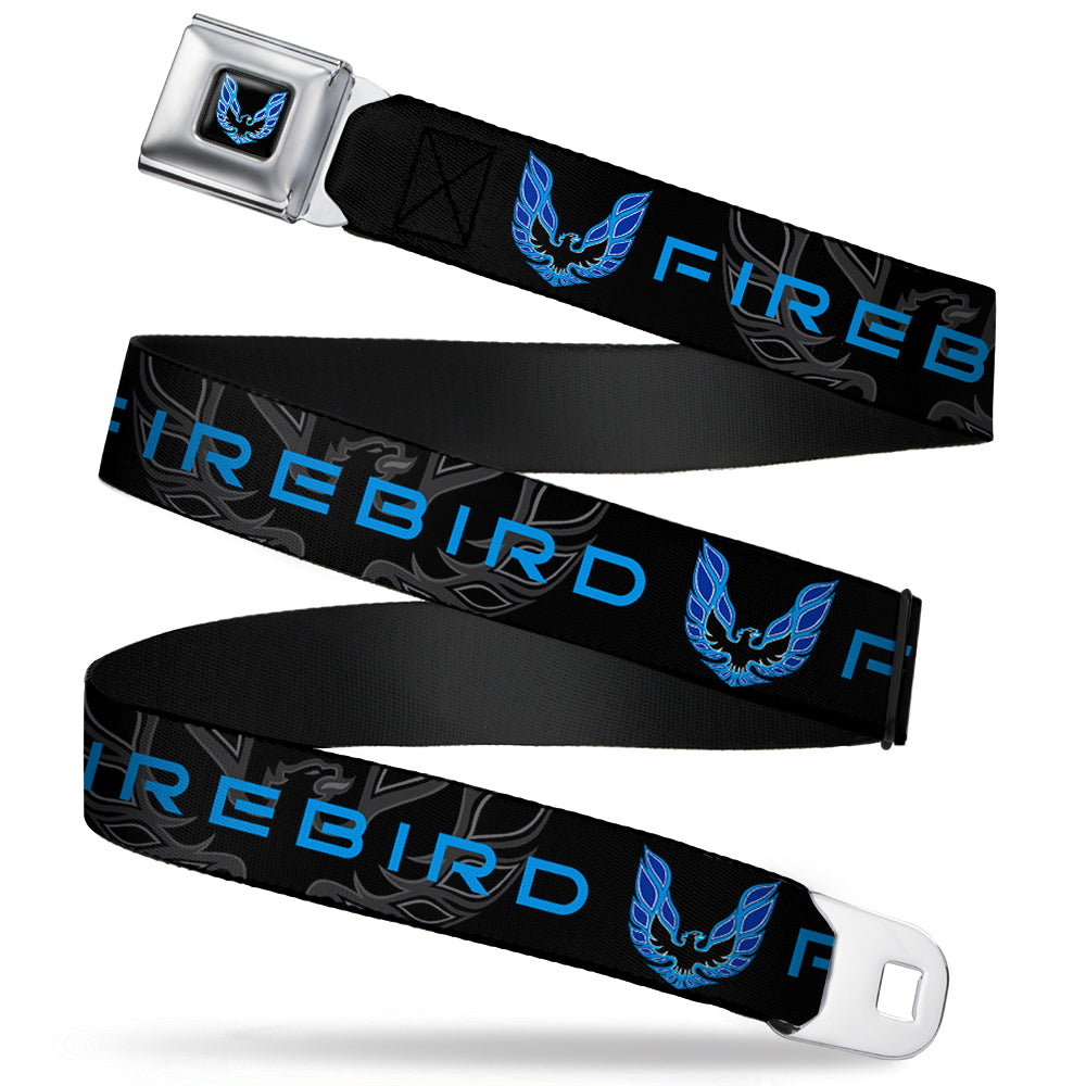 Pontiac Firebird Logo Full Color Black Blues Seatbelt Belt - Pontiac FIREBIRD/Logo Black/Grays/Blues Webbing
