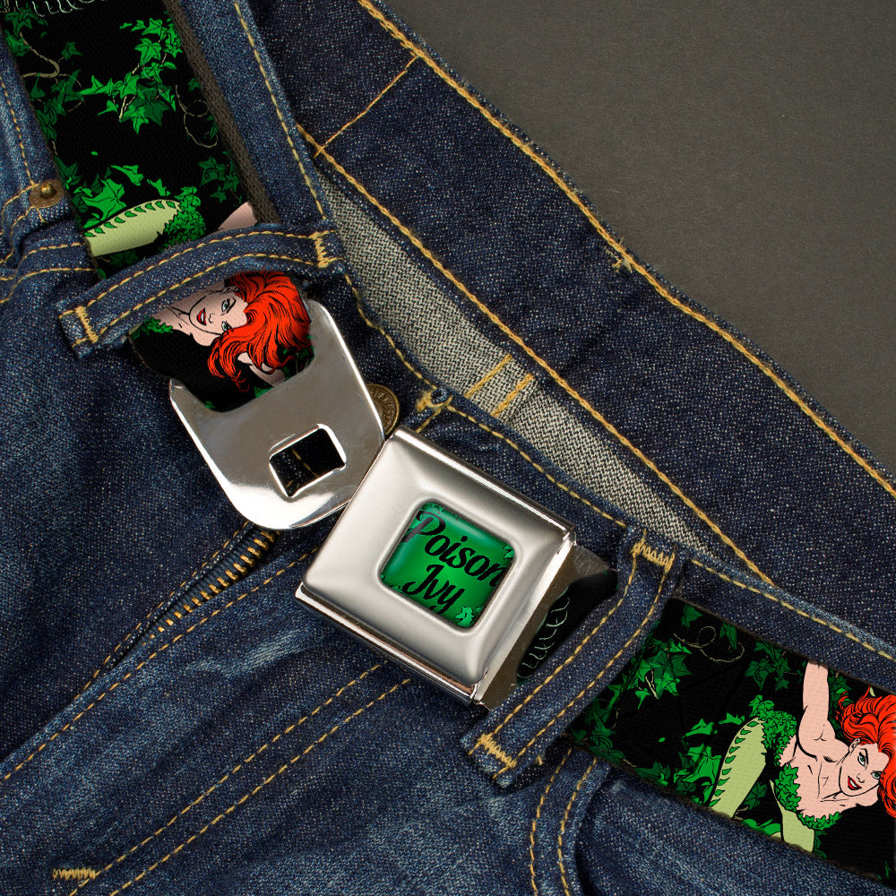 POISON IVY Script Leaves Full Color Greens Black Seatbelt Belt - DC Originals Poison Ivy 3-Poses/Ivy Black/Greens Webbing