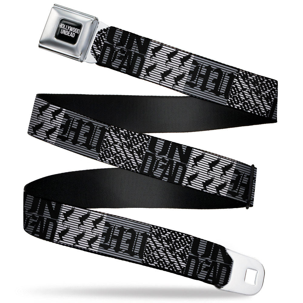 HOLLYWOOD UNDEAD Text Logo Full Color Black/White Seatbelt Belt - Hollywood Undead Logo Blocks Grays/Black Webbing