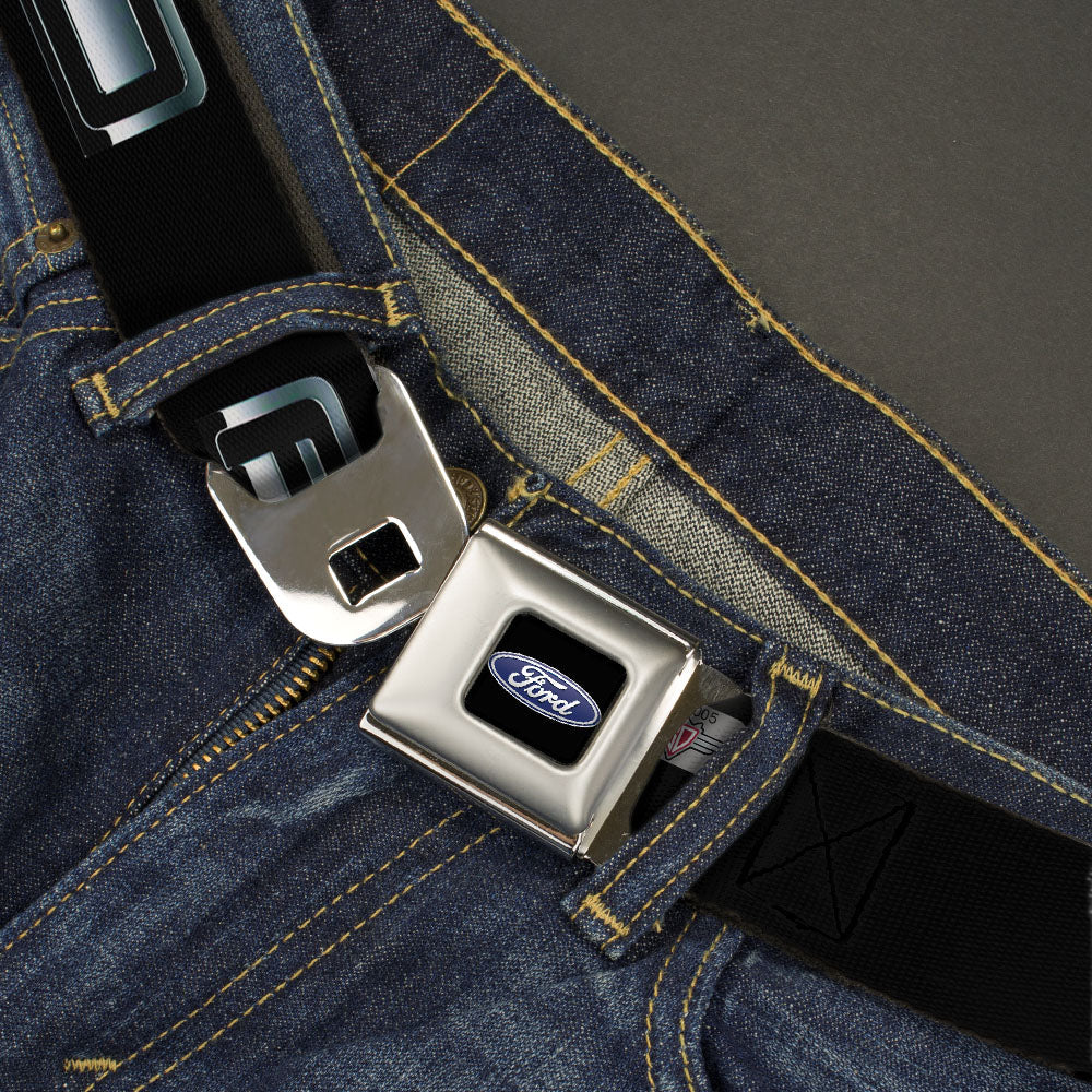 Ford Oval Full Color Black Blue Seatbelt Belt - F-150 Emblem Black/Silver-Fade Webbing