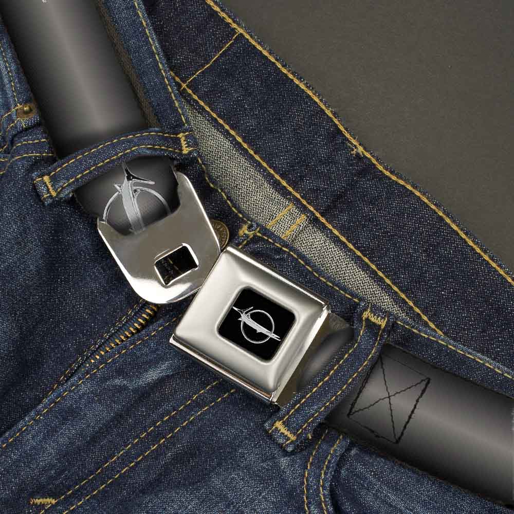 Barracuda Emblem Full Color Black Silver Seatbelt Belt - Barracuda Emblem Repeat Gray Fade/Silver Webbing