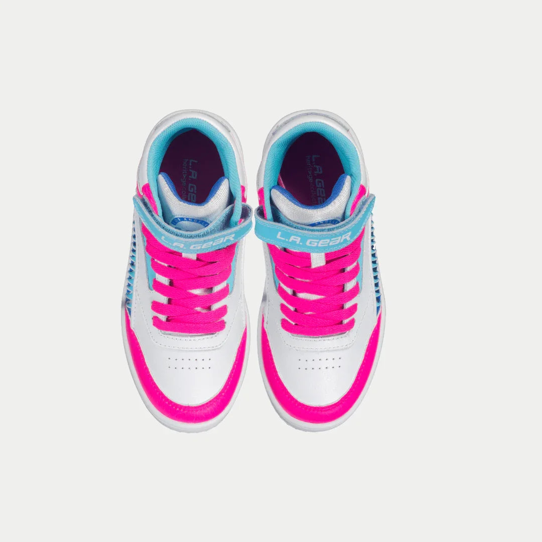 LA Gear Kids Flame Hightop | White x Pink x Blue