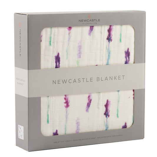 Lavender White Cotton Muslin Baby Swaddle Blanket 47x47
