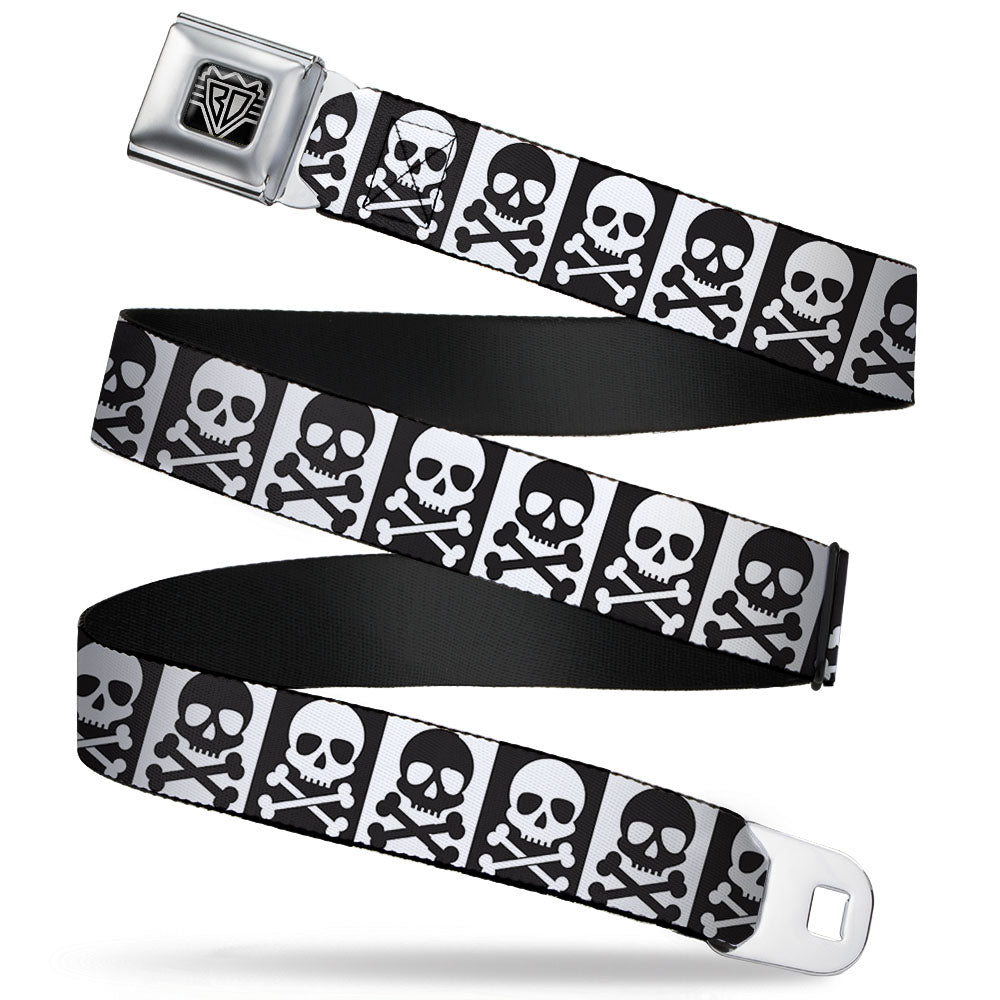 BD Wings Logo CLOSE-UP Full Color Black Silver Seatbelt Belt - Skull & Cross Bones Blocks Black/White White/Black Webbing