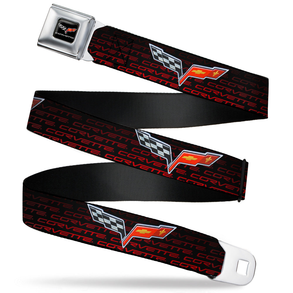 C6 Full Color Seatbelt Belt - C6 Logo/CORVETTE Repeat Black/Red Ombre Webbing
