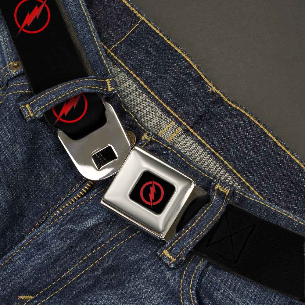 Reverse Flash Logo Full Color Black Red Seatbelt Belt - Reverse Flash Logo Black/Red Webbing