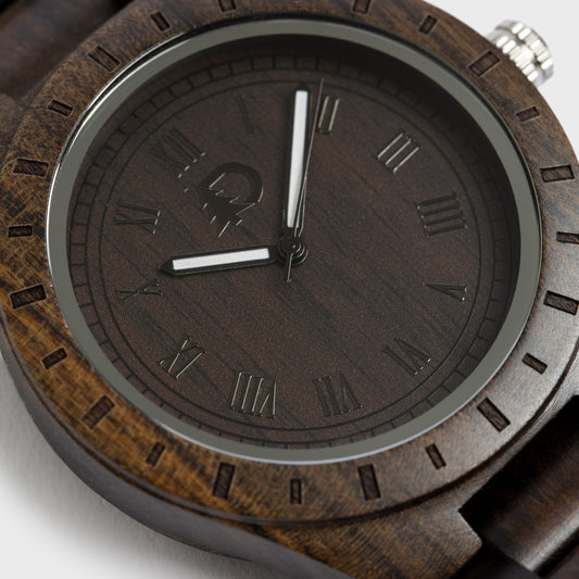 Mens Black Walnut Wood Watch Minimalist Vintage Design