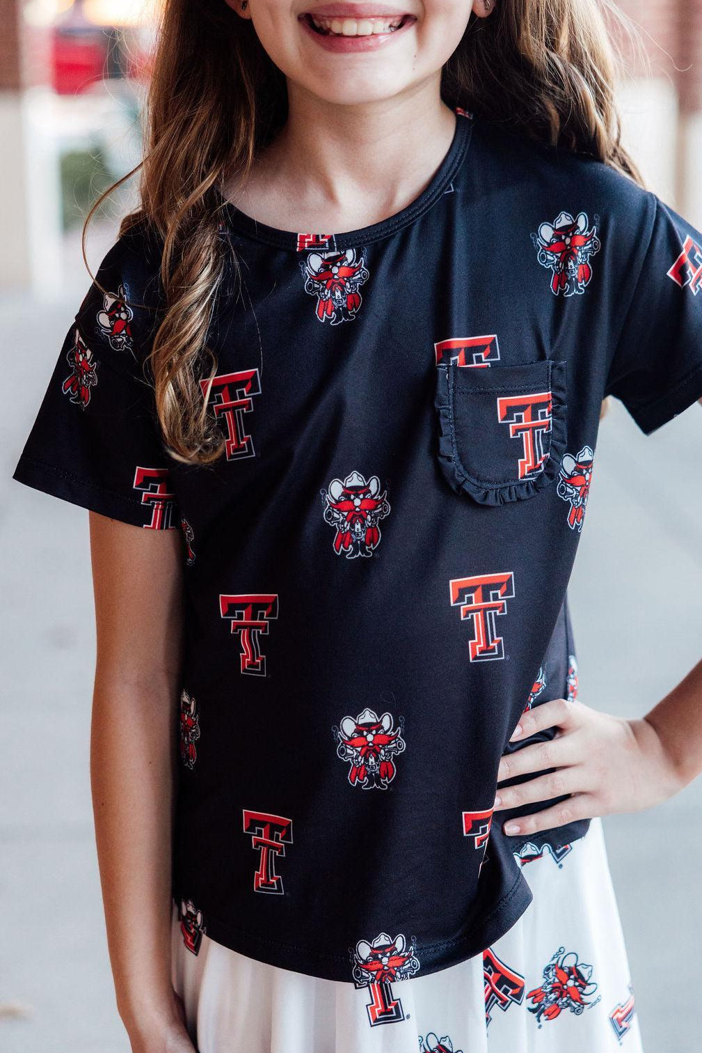 Texas Tech Black Raider Red Ruffle Pocket Tee