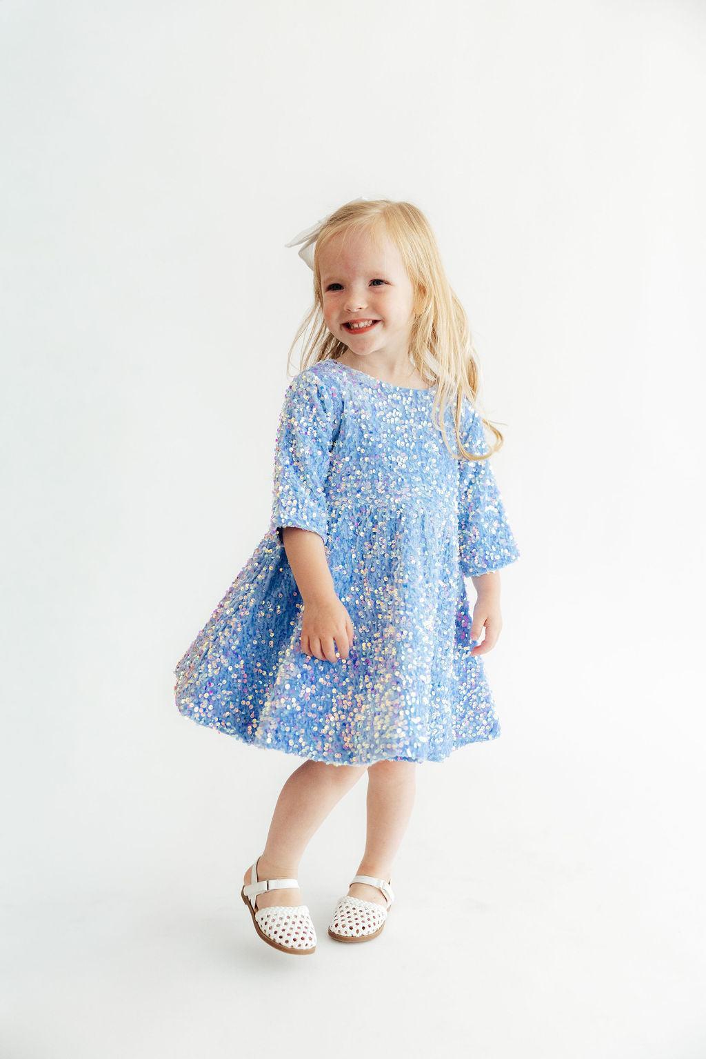 Light Blue Velvet Sequin Dress