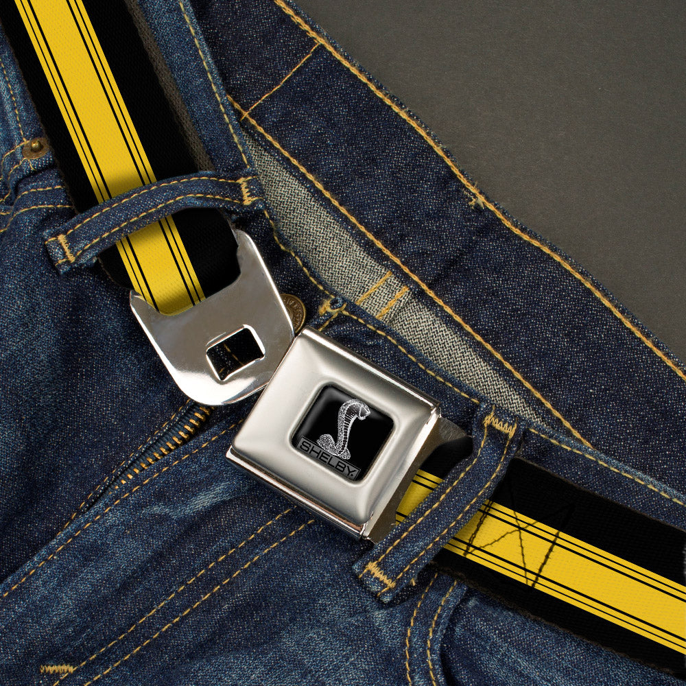 SHELBY Tiffany Box Full Color Black Silver-Fade Seatbelt Belt - SHELBY GT 500/Cobra Box Stripe Black/Yellow Webbing