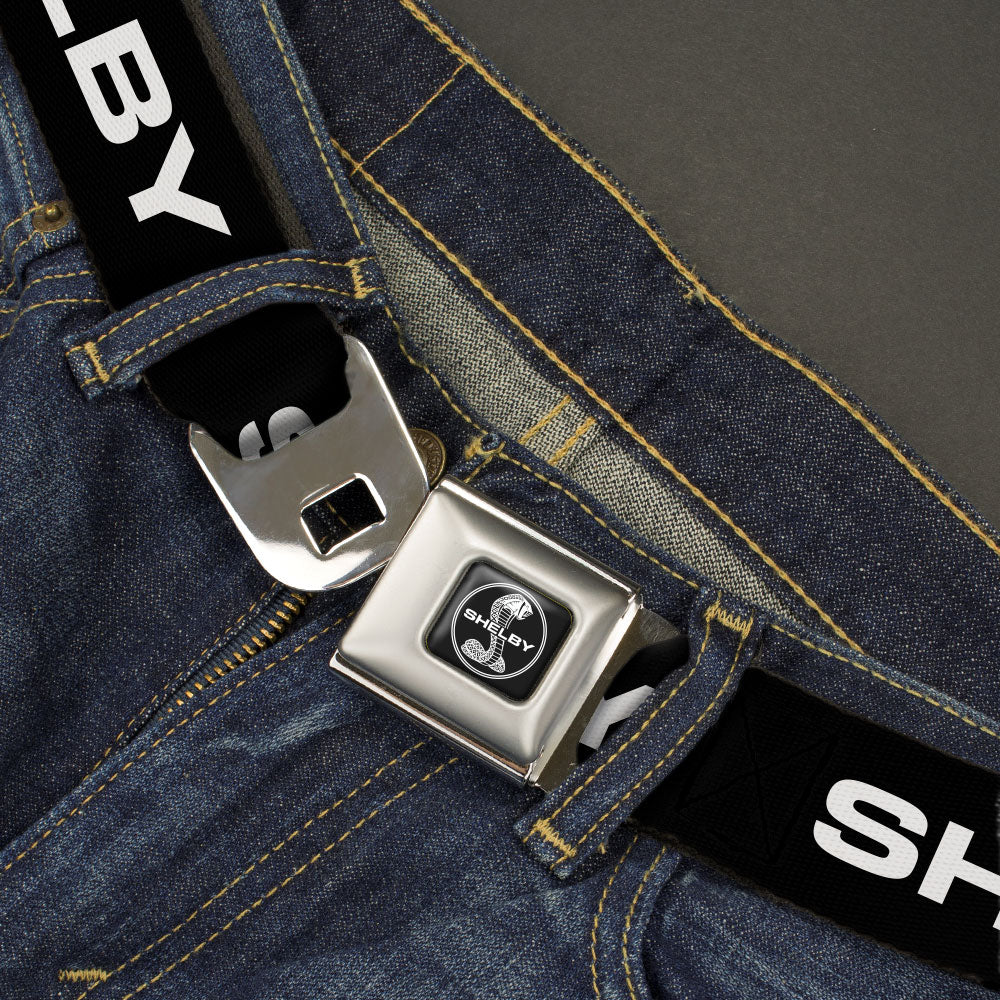 SHELBY Tiffany Split Full Color Black/White Seatbelt Belt - SHELBY Text Only Black/White Webbing