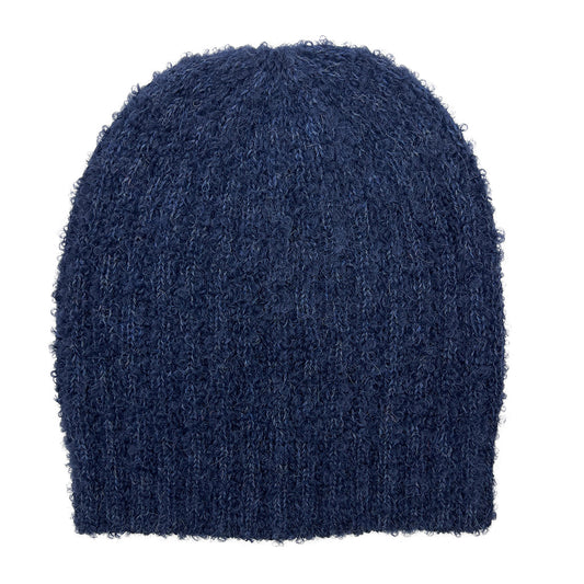 Navy Alpaca Beanie Loop Knit Slouchy Ribbed Stripe Soft Warm Winter Hat For Women And Men