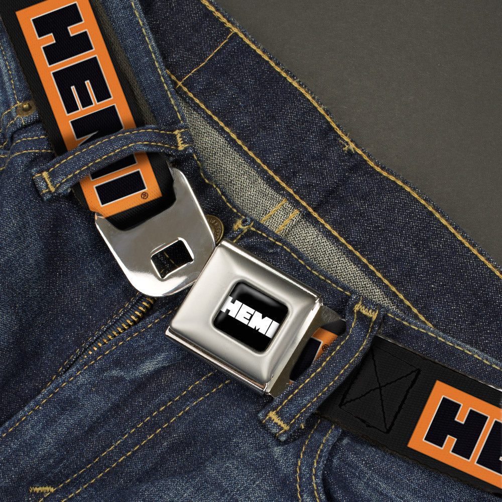 HEMI Bold Full Color Black/Orange/White/Black Seatbelt Belt - HEMI Bold Black/Orange/White/Black Webbing
