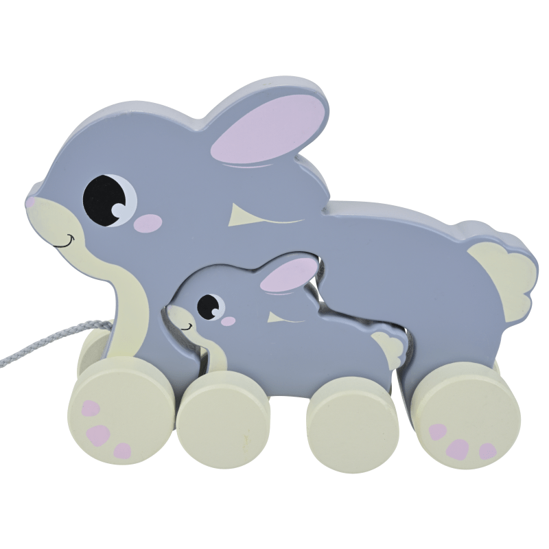 PULL ALONG RABBIT & BUNNY Wood Pull Toy