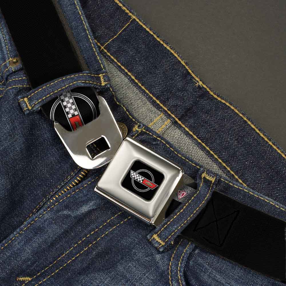 Corvette C4 Checker Bowtie Logo Full Color Black Seatbelt Belt - C4 Webbing