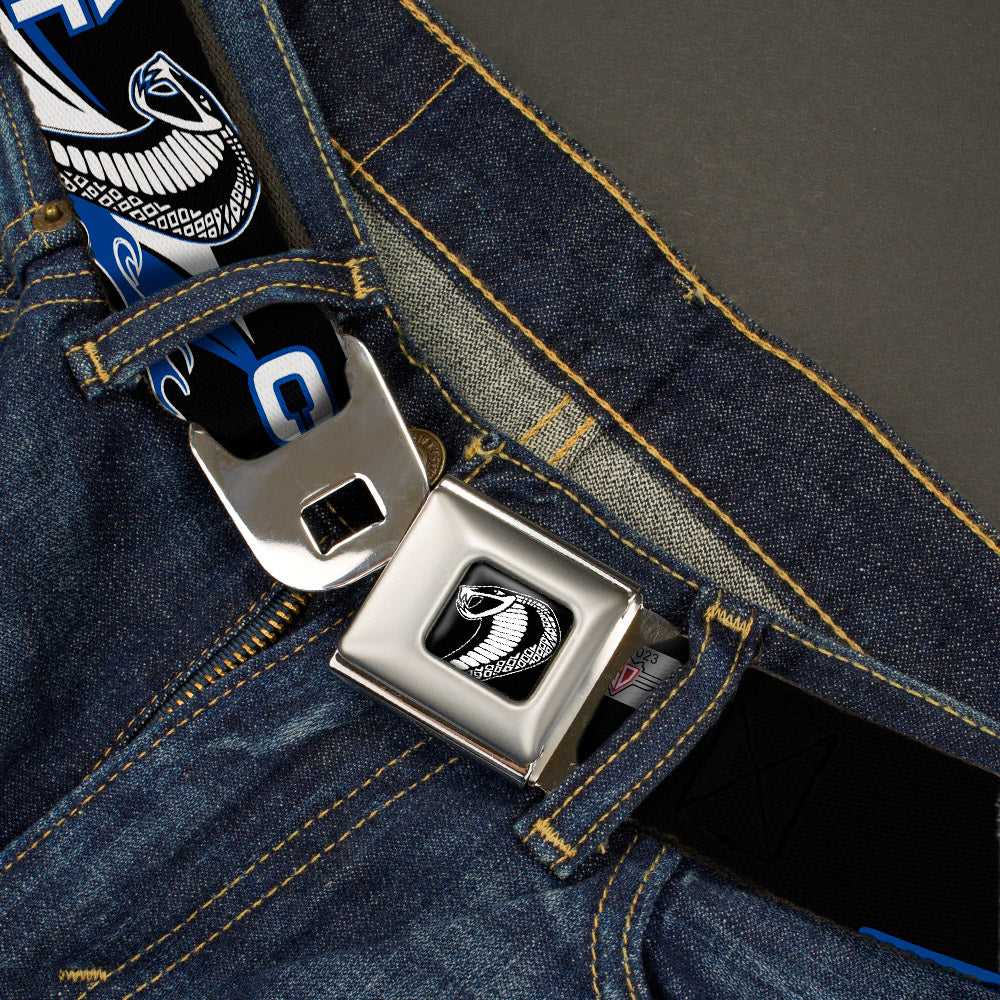 Cobra Head Full Color Black White Seatbelt Belt - COBRA JET/Cobra Head Flame Black/Blue/White Webbing