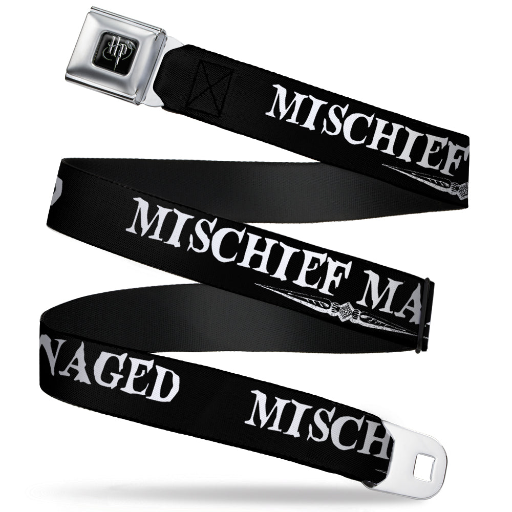 Harry Potter Logo Full Color Black/White Seatbelt Belt - Harry Potter MISCHIEF MANAGED Black/White Webbing