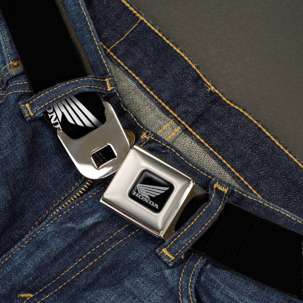 Honda Motorcycle Black Silver Seatbelt Belt - HONDA Motorcycle Logo Black/White Webbing