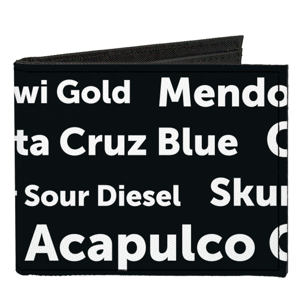 Canvas Bi-Fold Wallet - Verbiage Marijuana Strains Black White