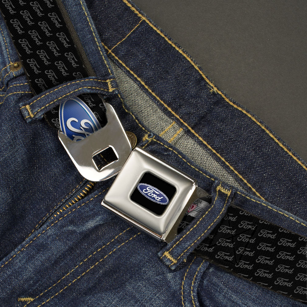 Ford Oval Full Color Black Blue Seatbelt Belt - Ford Oval REPEAT w/Text Webbing