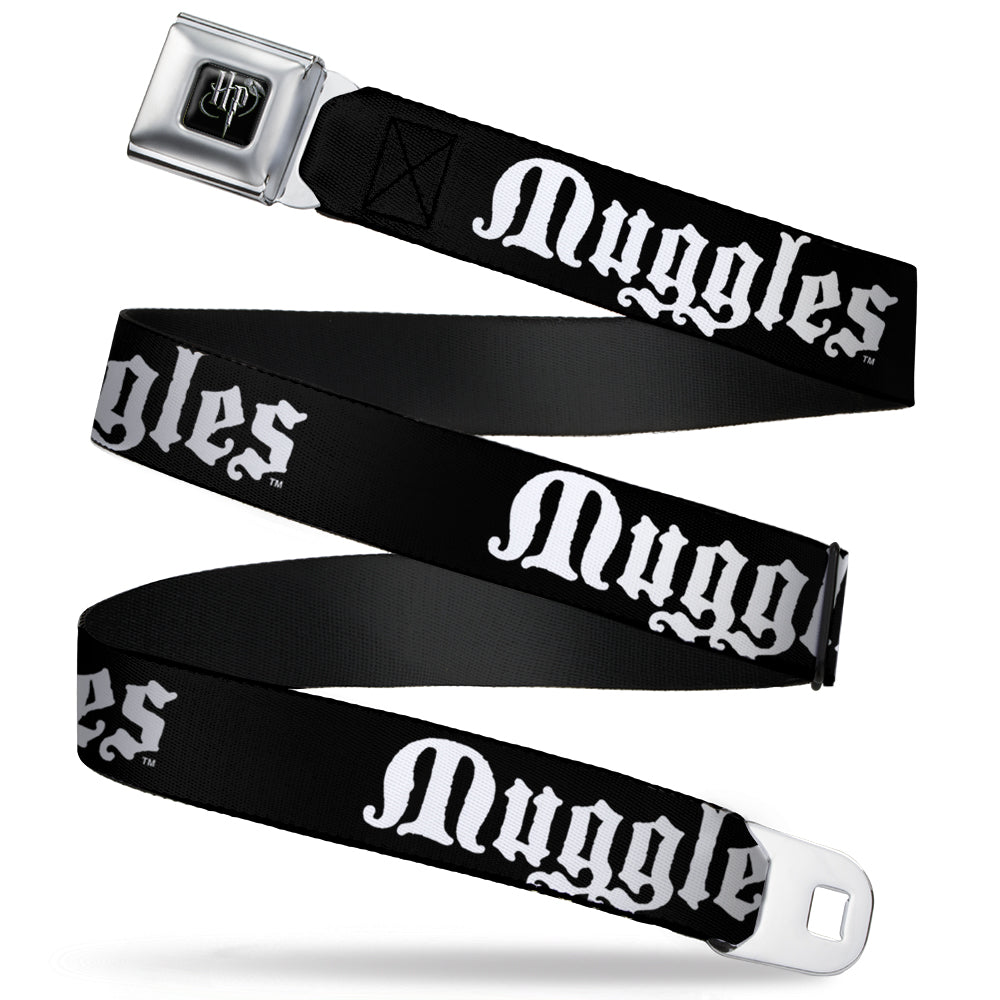 Harry Potter Logo Full Color Black/White Seatbelt Belt - MUGGLES Black/White Webbing