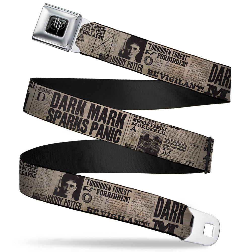 Harry Potter Logo Full Color Black/White Seatbelt Belt - Harry Potter Newspaper Headlines Webbing