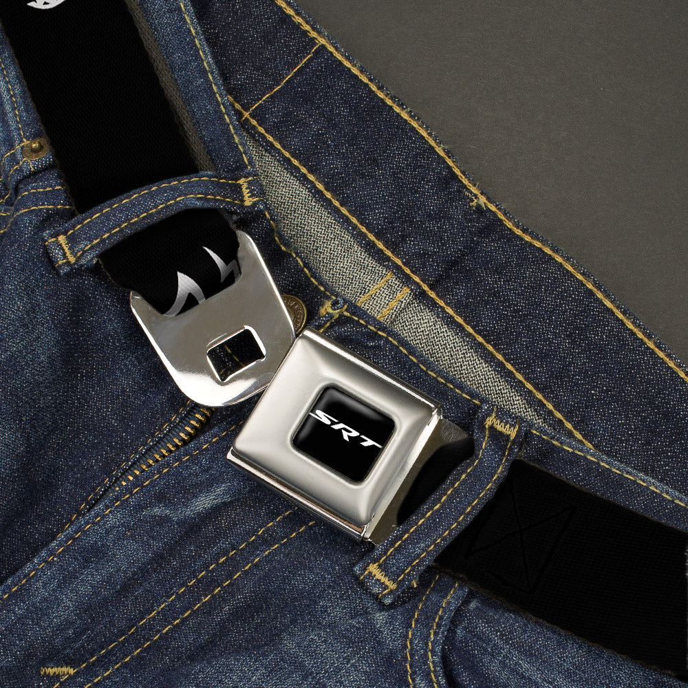 SRT Logo Full Color Black White Seatbelt Belt - Dodge Hellcat Logo Black/White Webbing