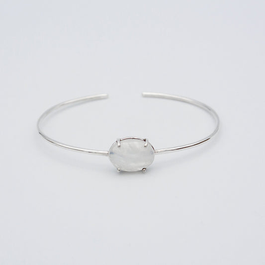 Rainbow Moonstone Sterling Silver Delicate Bangle Bracelet