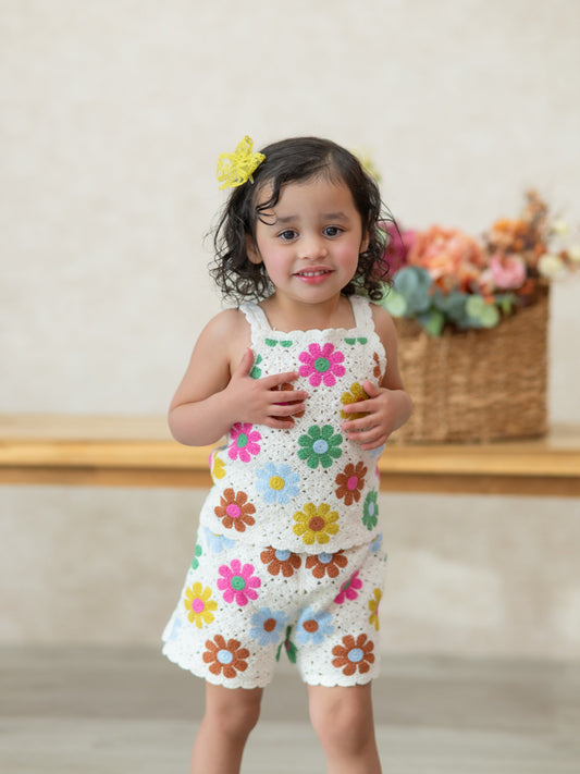 Summer Crochet Floral Girl Set