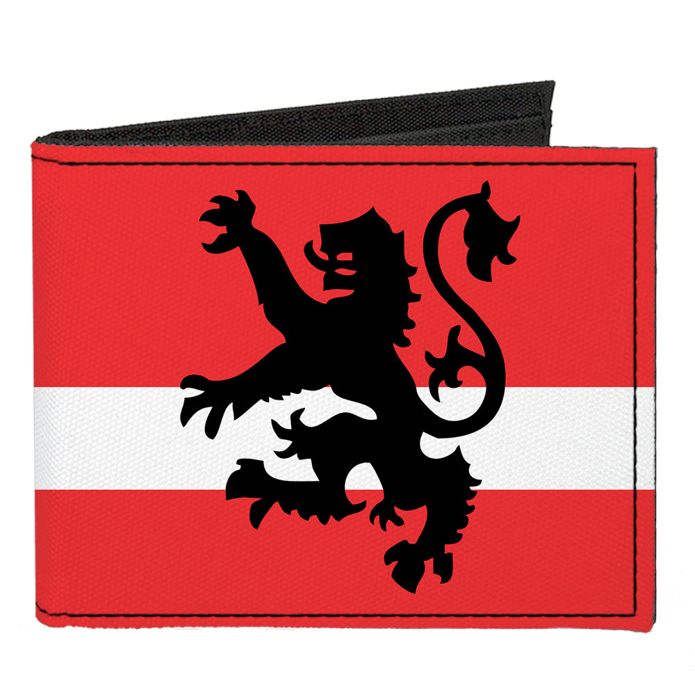 Canvas Bi-Fold Wallet - Rampant Lion Repeat Stripes Red White Black