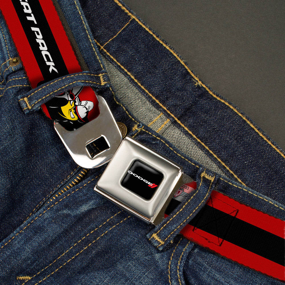 Dodge Red Rhombus Full Color Seatbelt Belt - Dodge SCAT PACK Badge Logo Stripe Red/Black/White Webbing