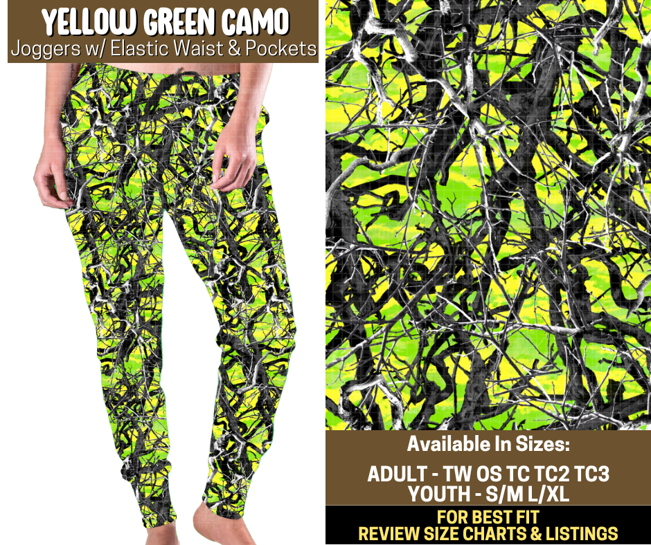 Preorder! Closes 9/12. ETA Dec. Yellow Green Camo Joggers