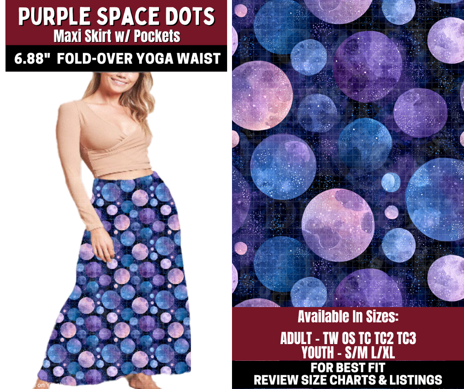 Preorder! Closes 10/22. ETA Jan. Purple Space Dots Maxi Skirt