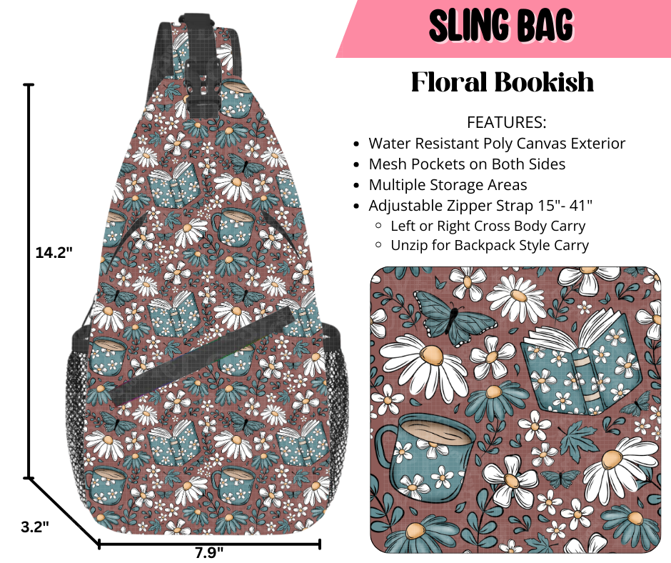 Preorder! Closes 9/17. ETA Dec. Floral Bookish Sling Bag