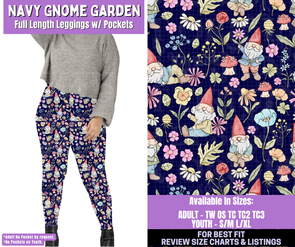 Preorder! Closes 1/5. ETA March. Navy Gnome Garden Full Length Leggings w/wo Pockets