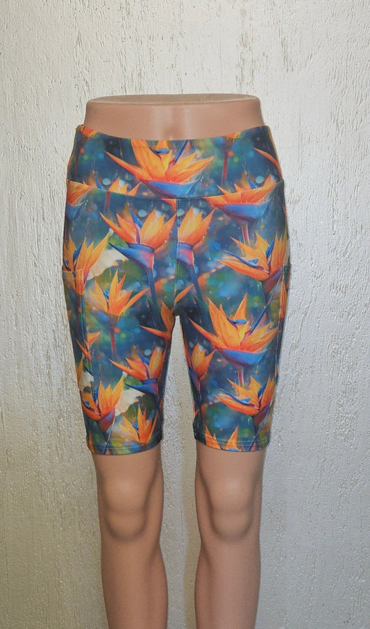 Bird of Paradise 6 capris and biker shorts with pockets