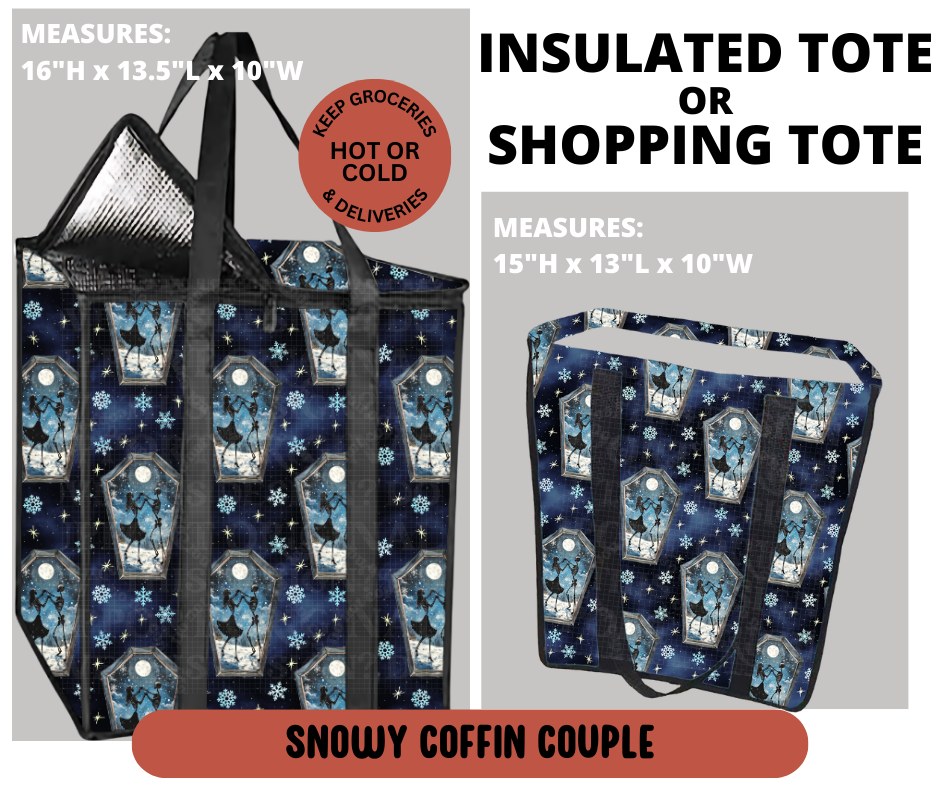 Preorder! Closes 9/11. ETA Dec. Snowy Coffin Couple Shopping & Insulated Tote