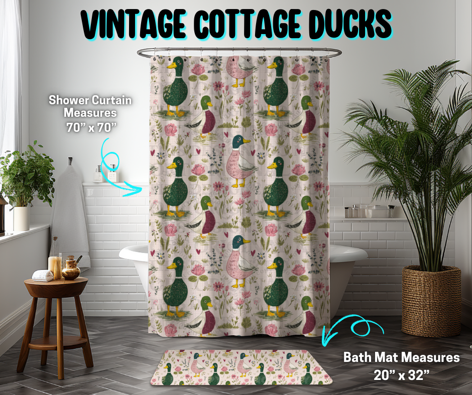 Preorder! Closes 3/26. ETA June. Vintage Cottage Ducks Custom Shower Curtain and/or Bath Mat