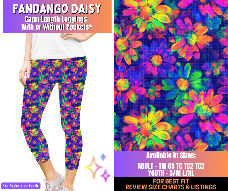 Preorder! Closes 12/10. ETA March. Fandango Daisy Capri Length Leggings w/wo Pockets