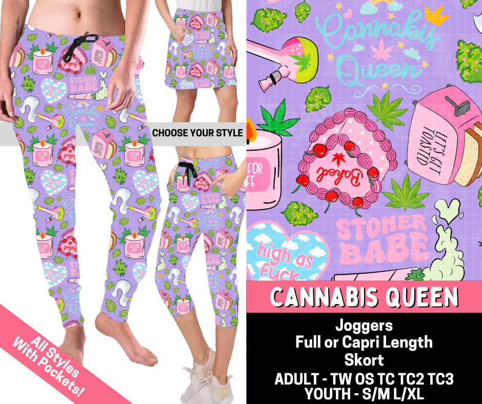 Preorder! Closes 5/28. ETA Aug. Cannabis Queen Combo Jogger Lengths & Skort