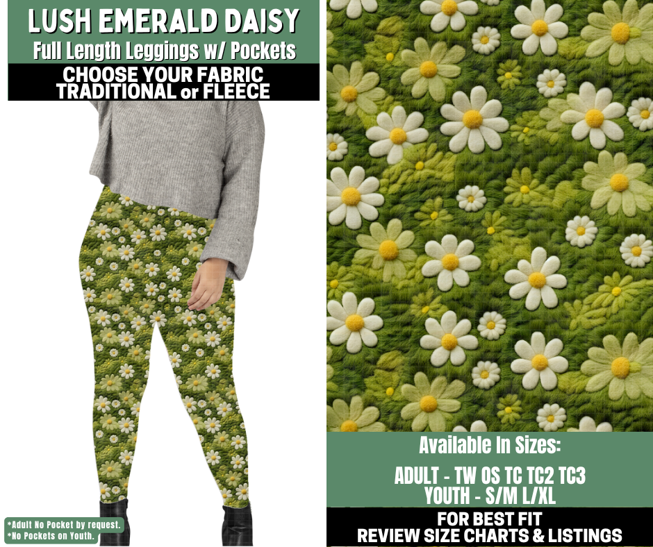 Preorder! Closes 12/4. ETA Feb. Lush Emerald Daisy Leggings Choose Fleece or Traditional