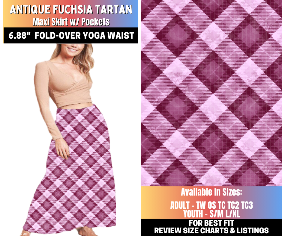 Preorder! Closes 10/15. ETA Jan. Antique Fuchsia Tartan Maxi Skirt