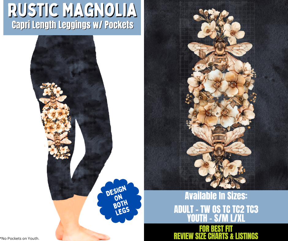 Preorder! Closes 12/15. ETA March. Rustic Magnolia Capri Leggings w/ Side Leg Designs