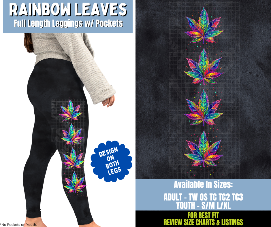 Preorder! Closes 12/15. ETA March. Rainbow Leaves Full Length Leggings w/ Side Leg Designs
