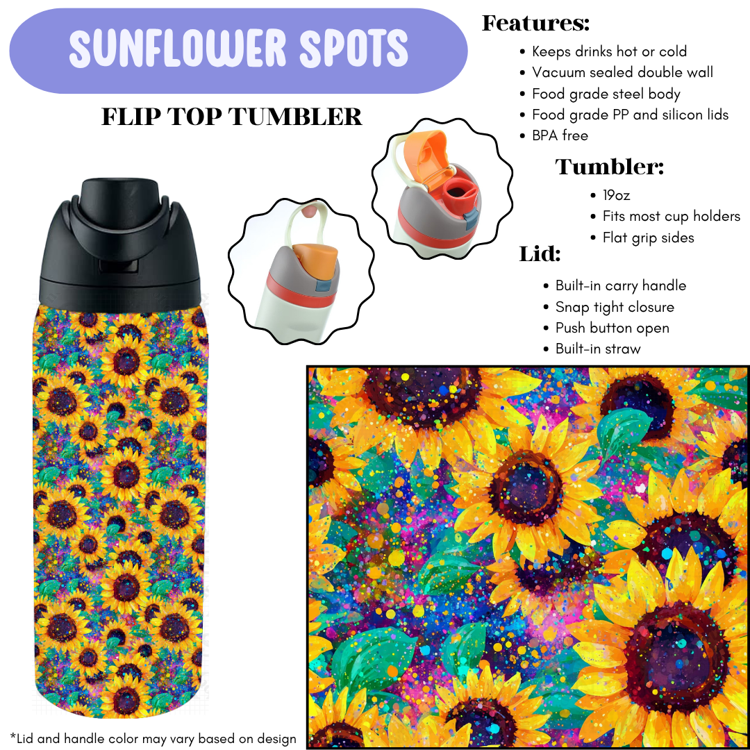 Preorder! Closes 12/11. ETA Feb. Sunflower Spots Flip Top Tumbler
