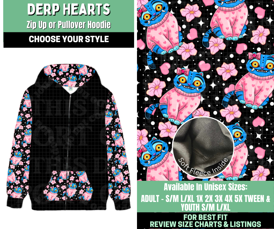 Preorder! Closes 1/7. ETA March. Derp Hearts Zip-Up or Pullover Hoodie