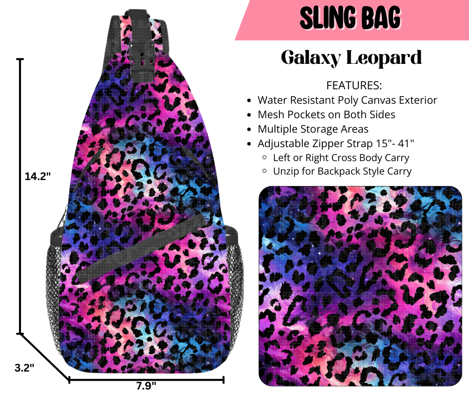 Preorder! Closes 9/17. ETA Dec. Galaxy Leopard Sling Bag